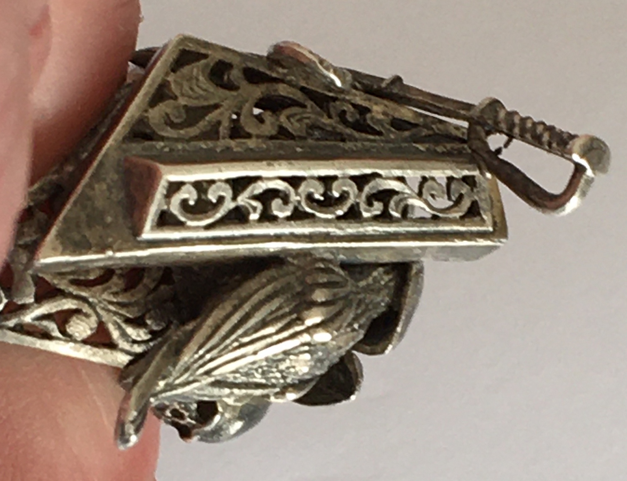 Vintage Modernist Silver Ring depicting Religion, Sport, Animals marked NSS. - Image 3 of 7