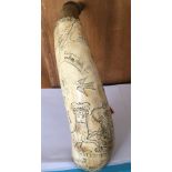 Antique 18th Century British? Horn Powder Flask depicting the American Indian Wars -, 12" long.
