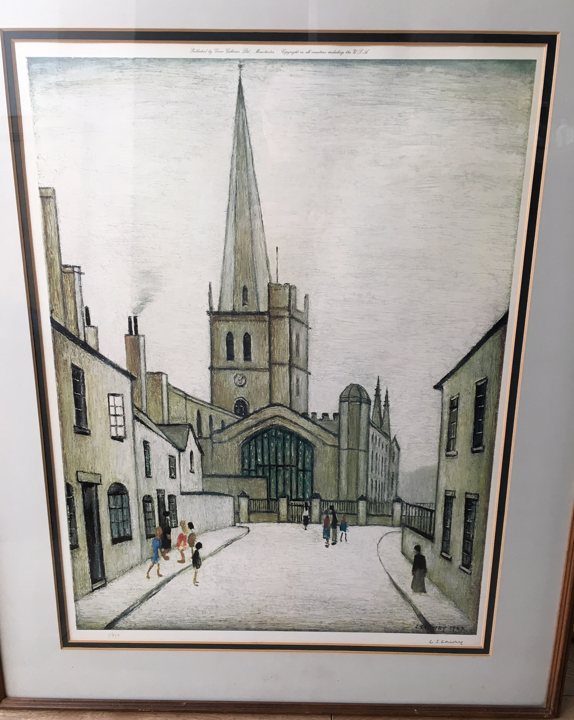 L S Lowry signed Print 1/850 of Burford Church published by Grove Galleries - Manchester 1948. - Image 2 of 12