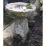 Antique Scottish Granite Staddle Stone converted to a Bird Bath - 24" tall - base 9" x 9" -top 16"D.