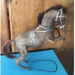 Antique Victorian Skin Covered Prancing Toy Horse on Metal Sprung Base - 11" tall and 9 1/2 long.