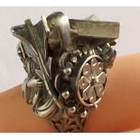 Vintage Modernist Silver Ring depicting Religion,War, Death marked NSS - UK size O