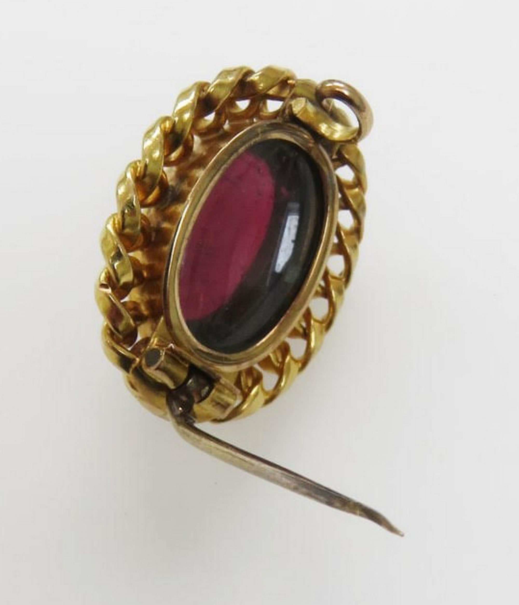 Victorian yellow metal and garnet brooch (tests as 18ct)-secret compartment at back of brooch. - Image 2 of 5