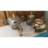 Antique Chinese Silver Teaset and Silver Egg Cup - 918 grams.