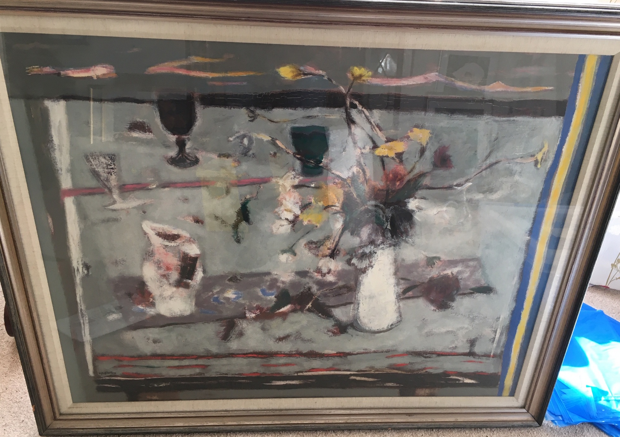 William Baillie 1984 Oil Painting - Grey Table and White Jug 90cm x 70cm. - Image 2 of 6