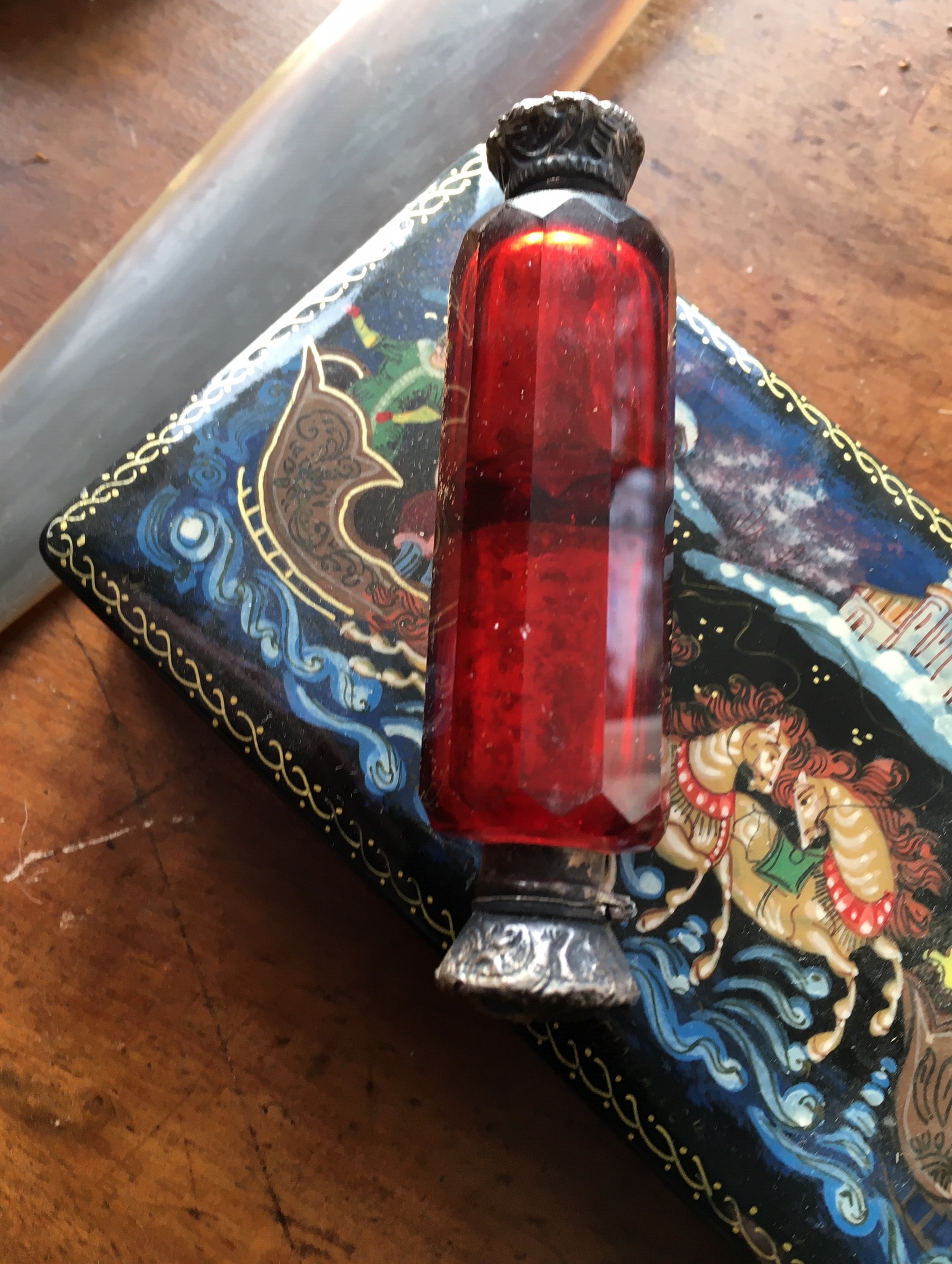 Ruby Glass Scent Bottle plus other items.