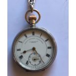 Silver Pocket Watch Chronometer with Chain&Fob - working order