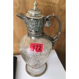 Mappin&Webb Hallmarked Silver (London 1889) and Stourbridge Rock Crystal Claret Jug - 10 3/4" tall.