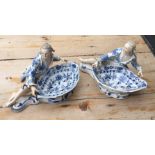 Pair of Antique Meissen Blue and White Figural Salts - approx 300mm x 190mm.