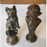 Pair of Antique Pipe Tampers approx 2 3/4" tall - Cat and Girl.