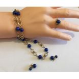 Vintage 9 carat Gold and Lapis Lazuli Suite of Necklace (20") - Ring (London Hallmarks) and Earrings