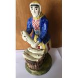 Antique Scottish Pottery Fishwife Figure - 8 1/2" tall.