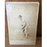 Antique c 1870s Cabinet Card Photograph of a Golfer by T Rodger St Andrews. The card has some age