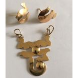 Vintage 9 carat Gold Designer Pendant and matching Earrings - Edinburgh Hallmarks -makers mark CF.
