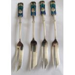 Lot of 4 Liberty Silver and Enamel Cake Forks - 132mm long.