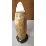 Whale Tooth on Metal Base which has Whale mark at base - 5 3/8" tall.