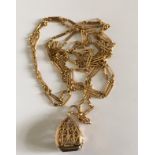 Antique/Vintage 54 Inch 9ct Gold Chain (19.4 grams) with a 9ct Gold and Citrine Pendant 27x18mm-6.7g
