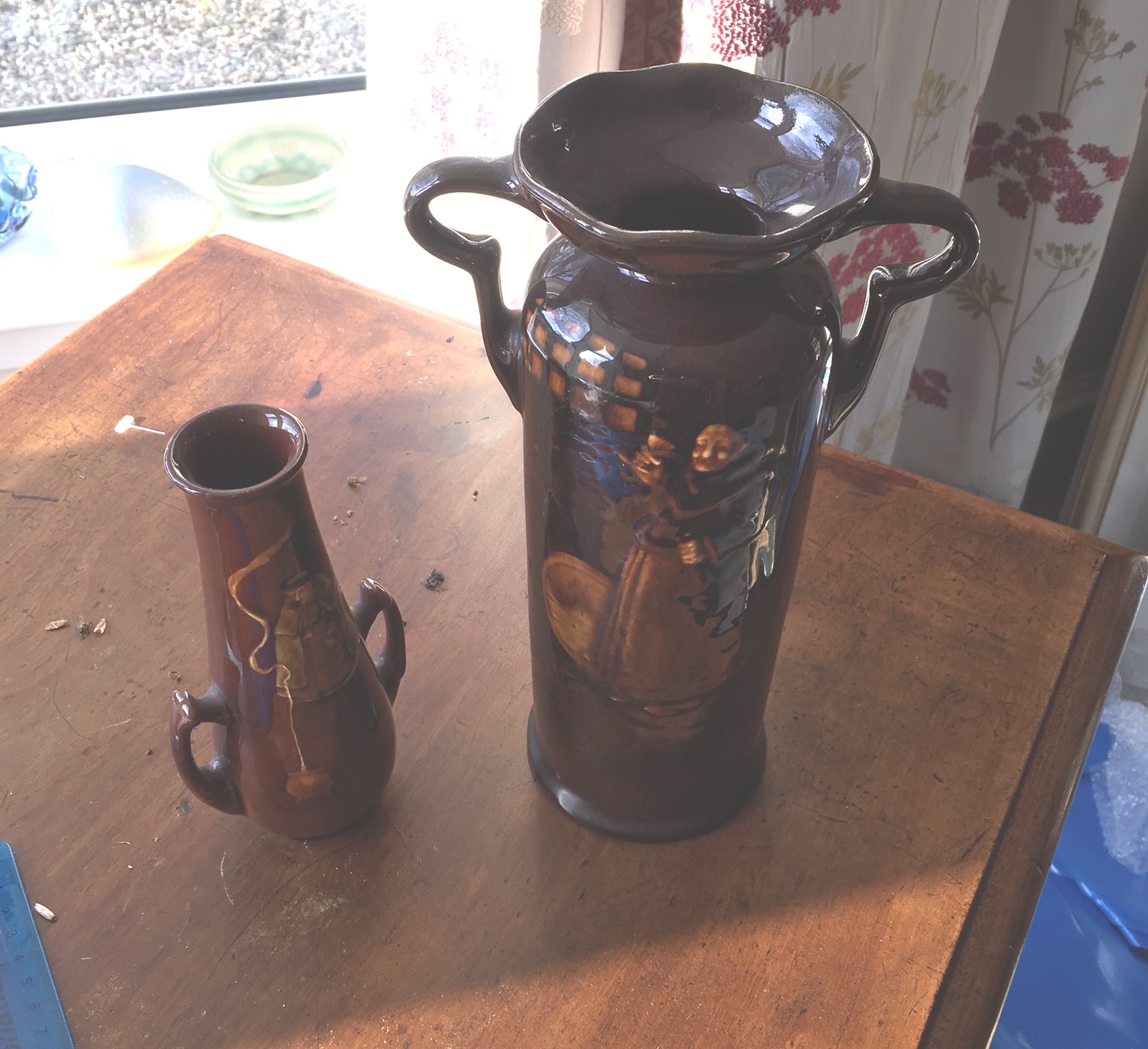 2 x Doulton Vases - 26.5cm and 18cm tall.