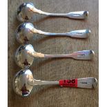 Lot of 4 Antique English Silver Sauce Ladles - 1824 London - 17.3cm long - total weight 234 grams.