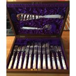 Boxed Fruit Set of Mother of Pearl Handled Cutlery.