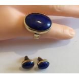 Vintage 9 carat Gold Lapis Lazuli Ring (UK size Q) -25mm x 18mm head with matching Earrings-12x10mm.