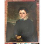 Antique Oil Painting of a Young Boy with Neck Ruff holding a Posy of Flowers 16" x 12".