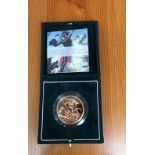 UK 2007 brilliant uncirculated £5 coin, in 39.94 grammes of 22 carat gold, from the Royal Mint.