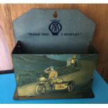 Vintage Litho Tin Automobile Association "Please Take a Booklet" Dispenser c1930.