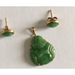 Vintage Jade Pendant (20mm x 17mm) with Jade Earrings (9mm x 7mm).