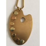 Vintage 9 carat Gold Artist Palette Pendant and 22" Chain-Edinburgh Hallmarks - Maker CF.