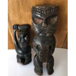 Lot of 2 Wooden Maori Carvings - 10 5/8" and 7 1/2" tall.