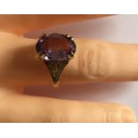 Vintage 9ct Gold and Amethyst Ring (UK size V) head of ring 14mm x 10mm - 4.1 grams.