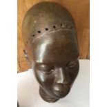 Benin Bronze Head 10 1/2" tall and 7 1/2" at the widest - 2.8kg.