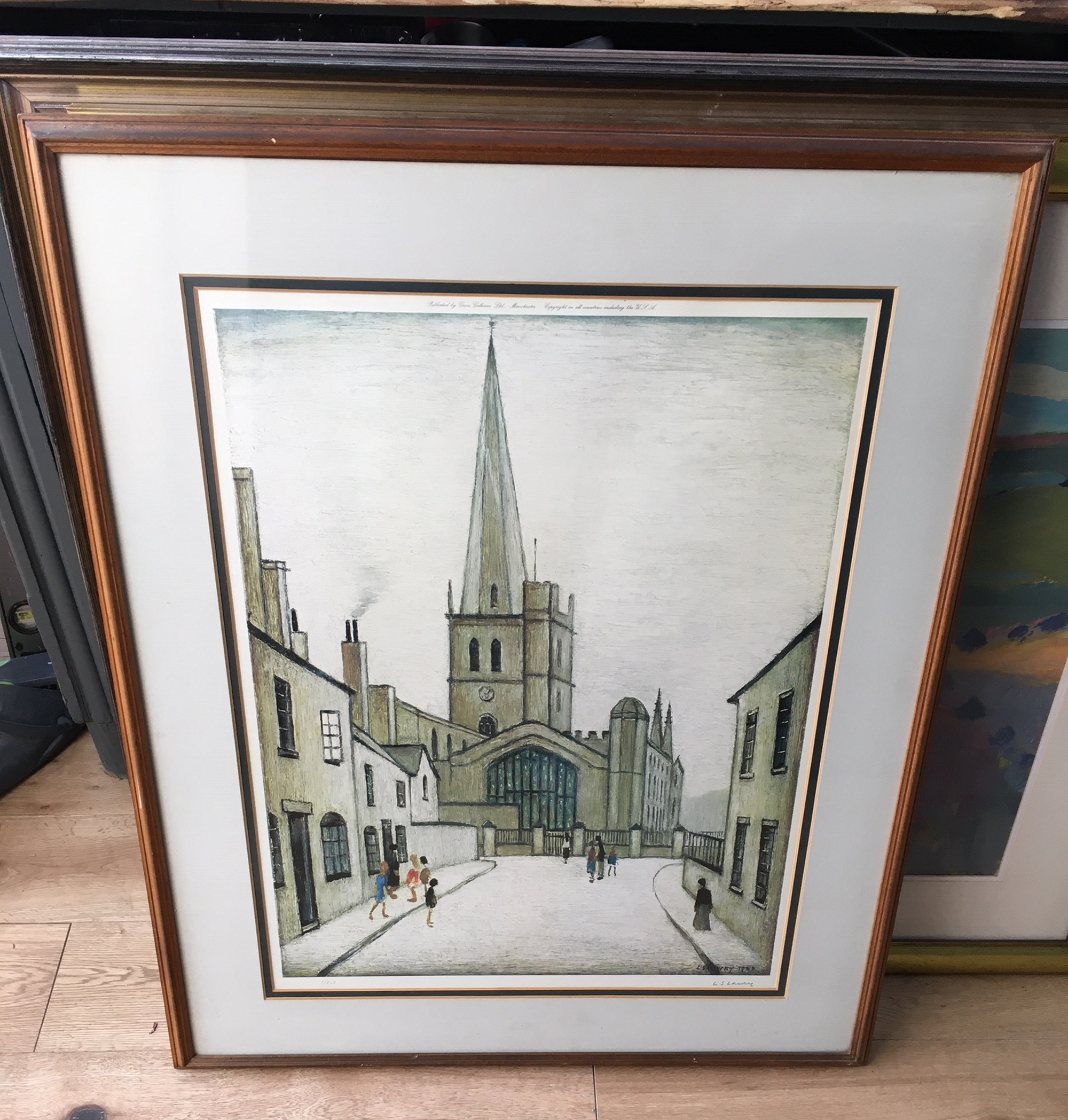 L S Lowry signed Print 1/850 of Burford Church published by Grove Galleries - Manchester 1948.