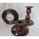 2 x Cornish Serpentine Candlesticks (larger 5 1/4") and Cornish Serpentine Clock (not working).