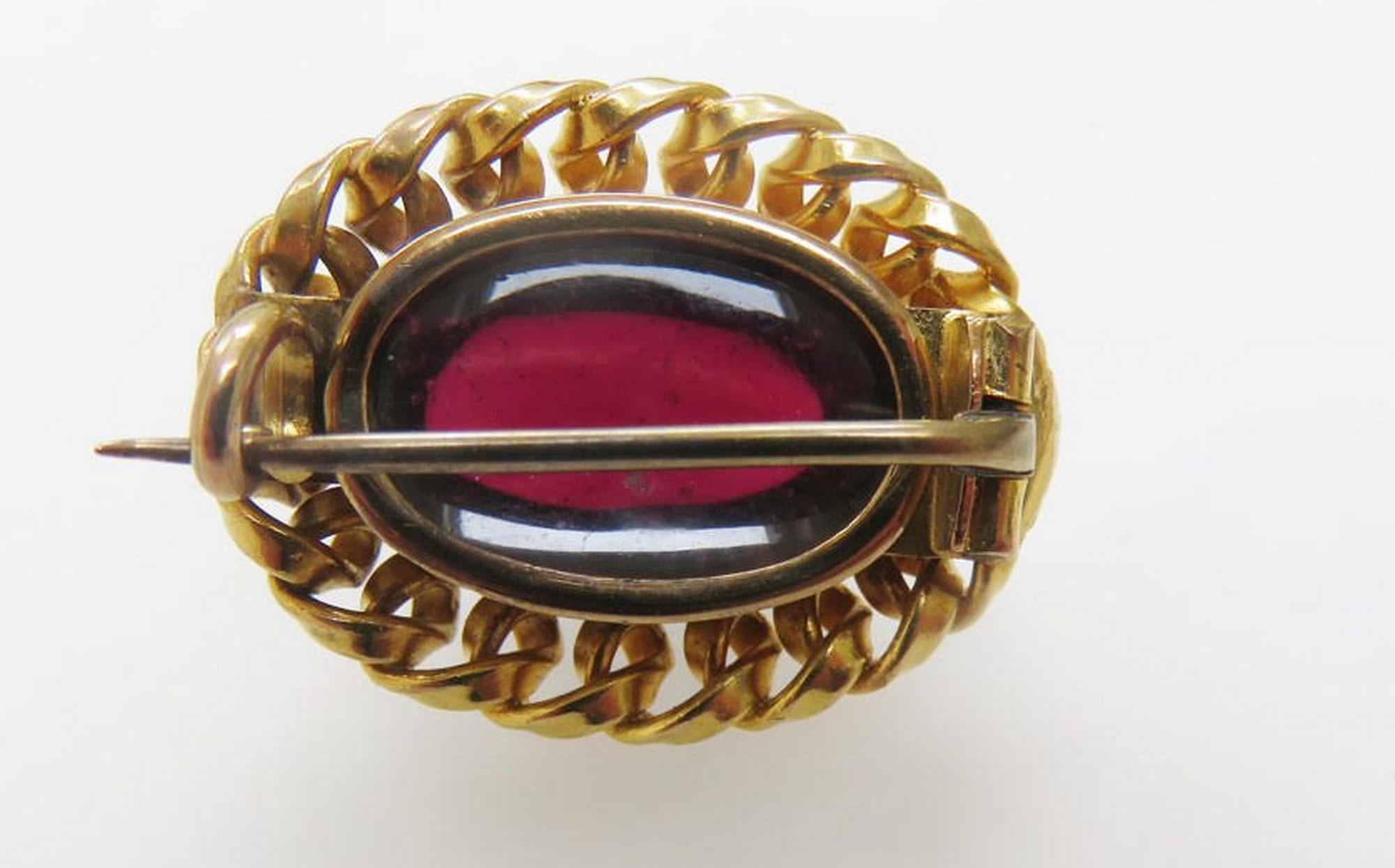 Victorian yellow metal and garnet brooch (tests as 18ct)-secret compartment at back of brooch. - Image 3 of 5