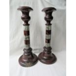 Large Pair of Victorian Cornish Serpentine Candlesticks 15" tall and 5.9 kilos weight.