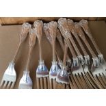 Garrard&Co Ltd Lot of 12 Solid Silver Forks - 8" (208mm) long - approx total weight 1130 grams.