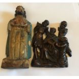 Lot of 17th? Century Fruitwood Carving of Christ, Pontious Pilate and Roman Soldier plus other.