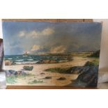 Antique Swedish Seascape Oil Painting from Bornholm Island - 97cm x 67cm.
