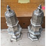 Pair of Heavy Solid Silver Castors 9" (23cm) tall with different makers - 1360 grams.