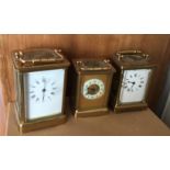 Lot of 3 Vintage Carriage Clocks for repairs etc - largest 130 mm tall.