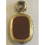 Antique Yellow Metal and Carnelian Watch Fob - 38mm x 20.5mm - 13.6 grams.