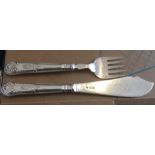 Garrard&Co Ltd Silver Fish Servers - Fork - (11.1") and Knife (9 1/4") - weight 267 grams.