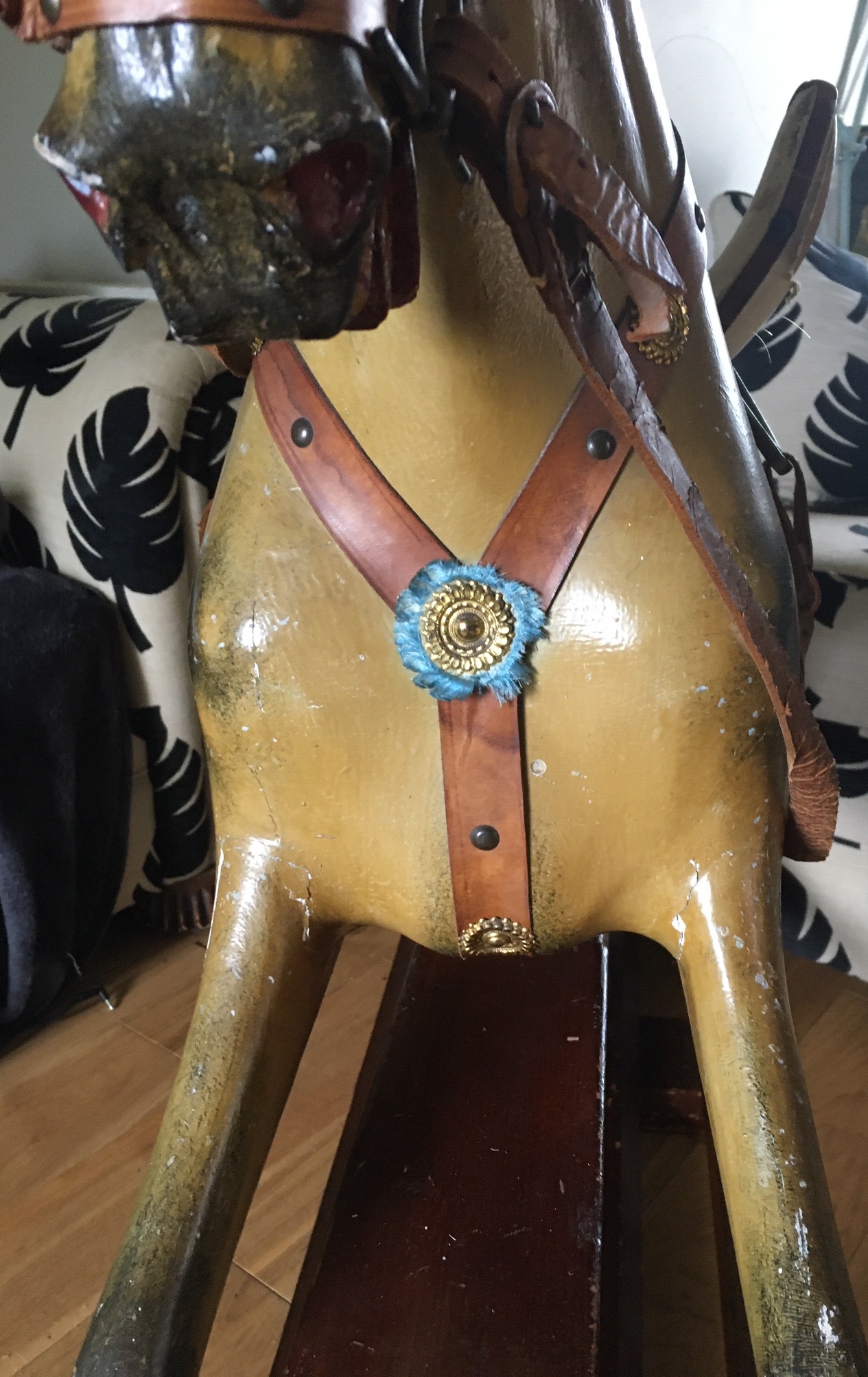 F H Ayres attributed Antique Rocking Horse with stamped 1880 patent - Stand 50" long - height 39.5" - Image 6 of 28