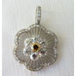 18ct White Gold, Yellow&White Diamond Pendant 2.63 grams.