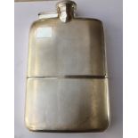 Vintage Solid Silver Hip Flask - 6 7/8" x 4 1/4" - 507 grams.