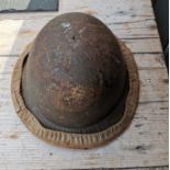 Antique/Vintage Military Helmet with crimped edges and part fabric cover - 11.2"x10.2" - 1175 grams.
