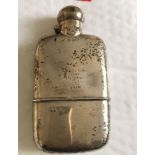 Antique Solid Silver Hip Flask - 145mm x 75mm - 178 grams.