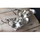 Pair of Antique Serpent Handled Shell Shaped Silver Sauce Boats - 601 grams.